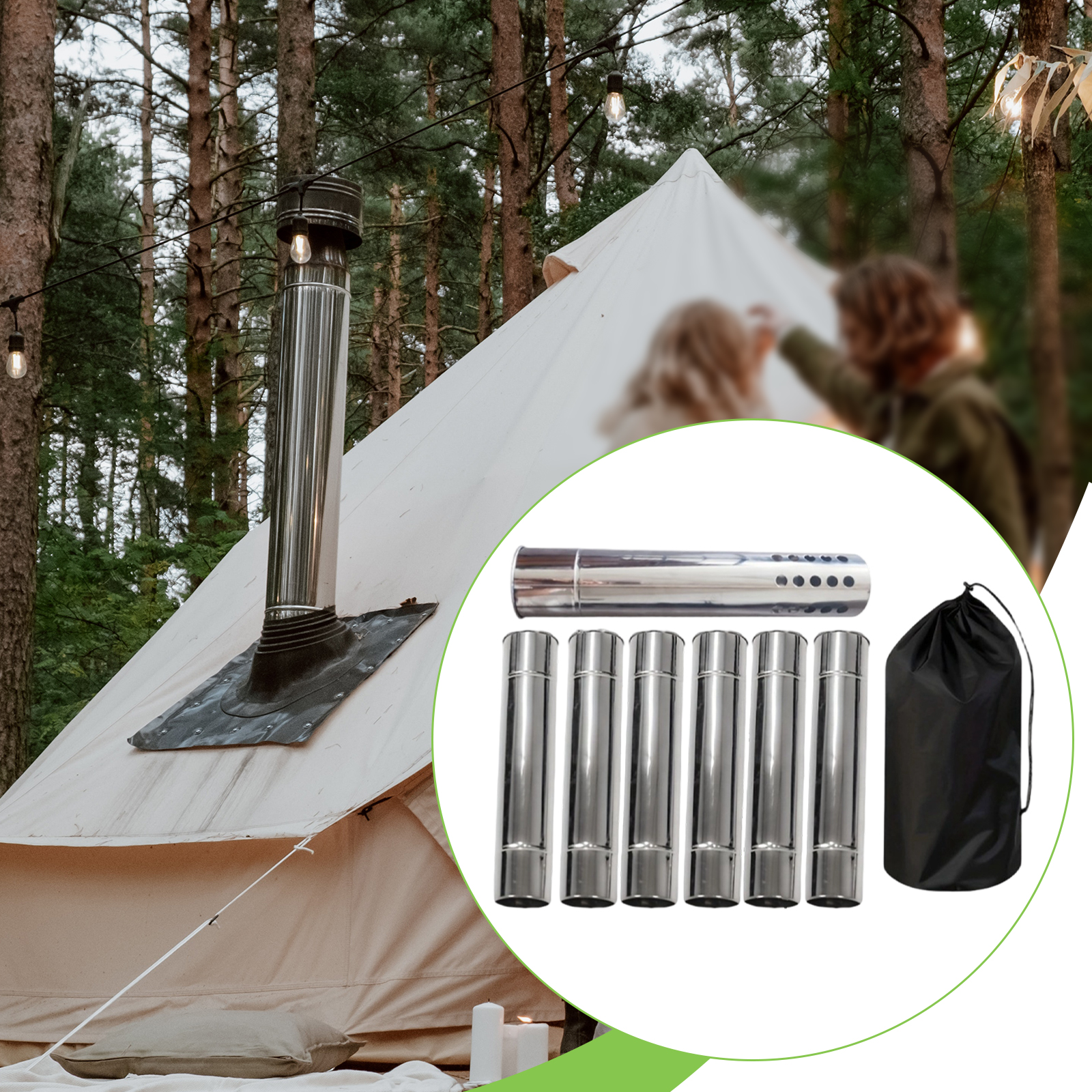 Outdoor Camping Fireplace - 6 Pcs/Set Stove Pipe Stainless Steel