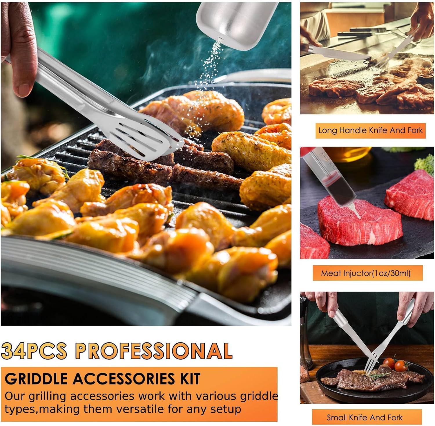 34Pcs BBQ Grilling Tools Set,  - Outdoor Camping Grill recensione e prezzo
