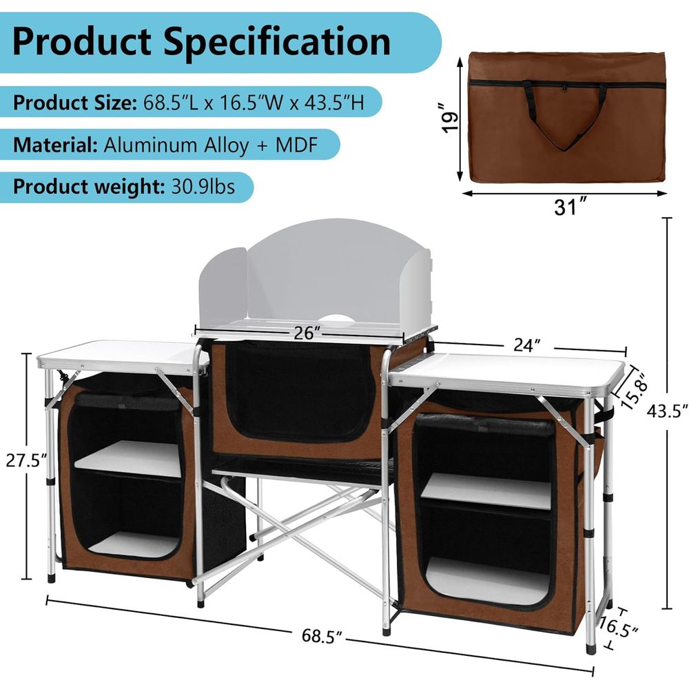Camping Kitchen Table, Portabl - Outdoor Camping Cooking Table recensione e prezzo