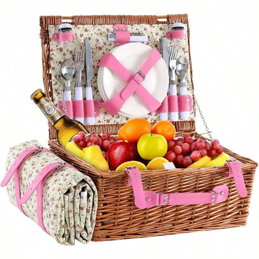 Wicker Picnic Basket For 4 Wit - Outdoor Camping Blanket recensione e prezzo