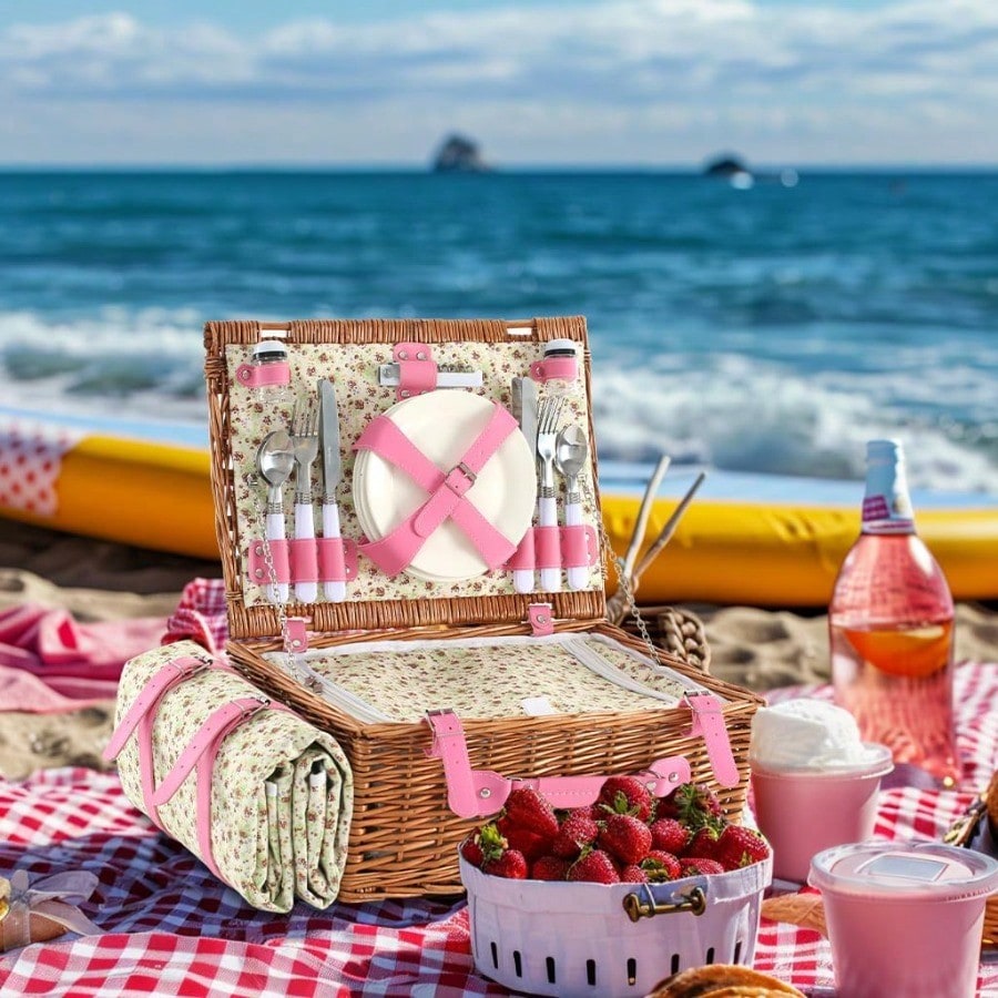 Wicker Picnic Basket For 4 Wit - Outdoor Camping Blanket recensione e prezzo