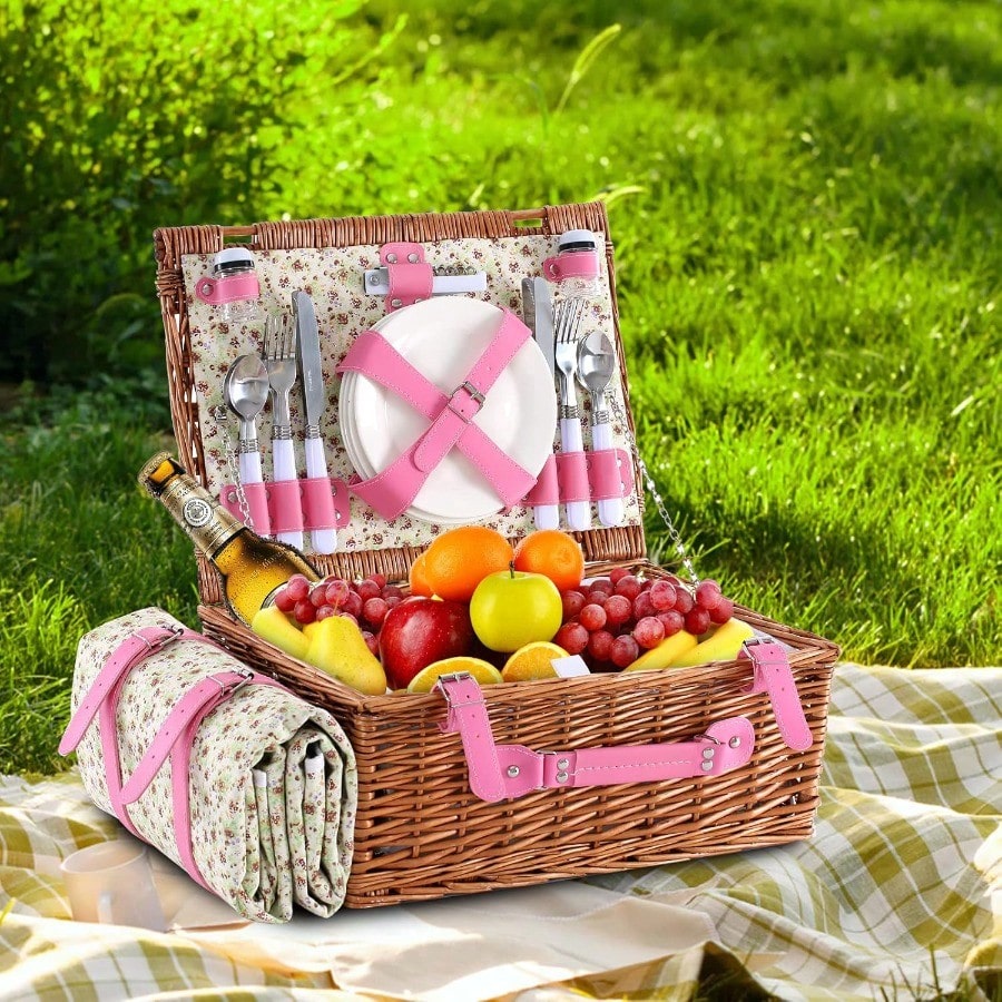 Wicker Picnic Basket For 4 Wit - Outdoor Camping Blanket recensione e prezzo