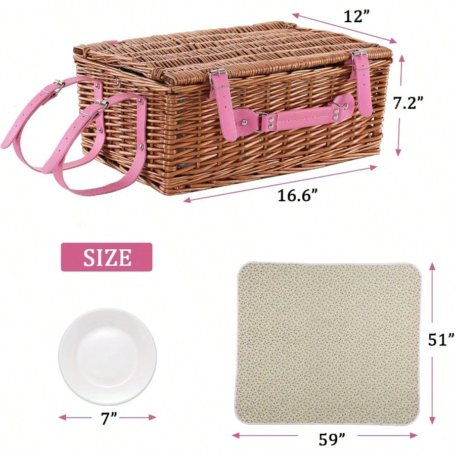Wicker Picnic Basket For 4 Wit - Outdoor Camping Blanket recensione e prezzo