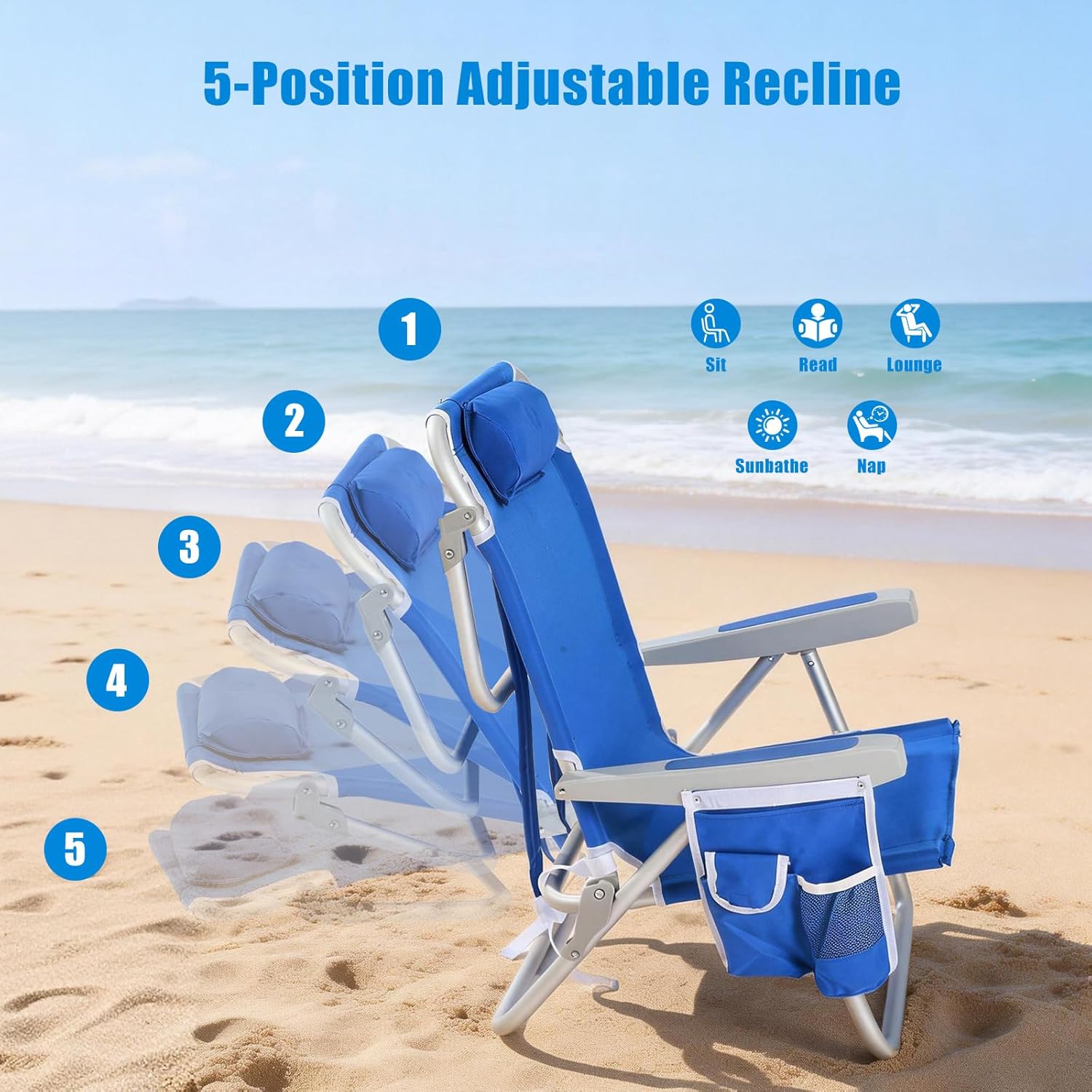 Low Beach Chair 2 Pack, 5-Posi - Folding Chair recensione e prezzo