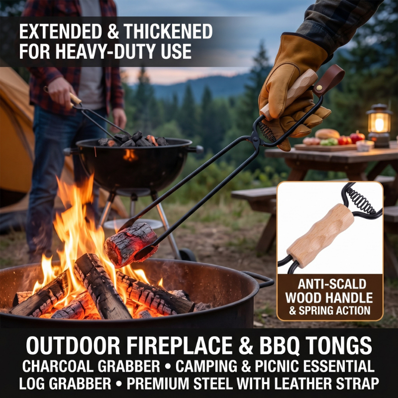 Firewood Tongs Metal Heat Resi - Outdoor Camping Fireplace recensione e prezzo