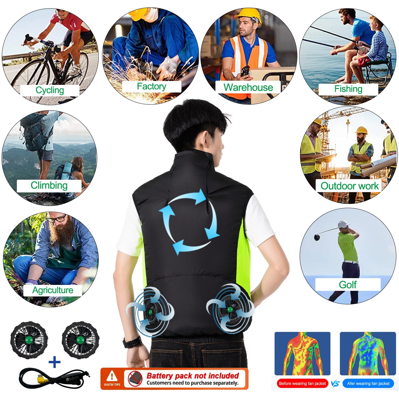 12V 5V USB Cooling 4 Fans Vest - Outdoor Camping Air Conditioner recensione e prezzo