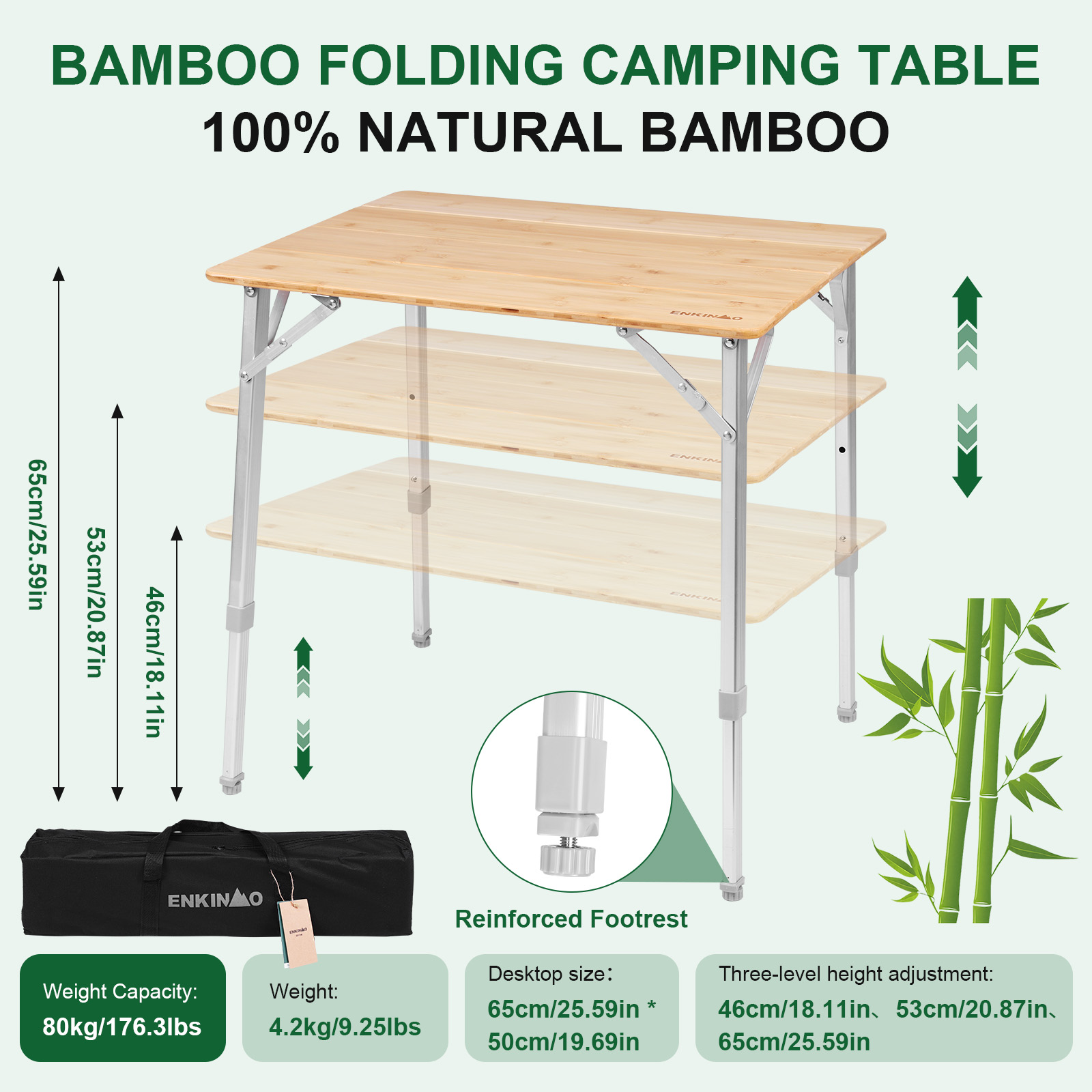 Adjustable Height Folding Bamb - Outdoor Camping Cooking Table recensione e prezzo