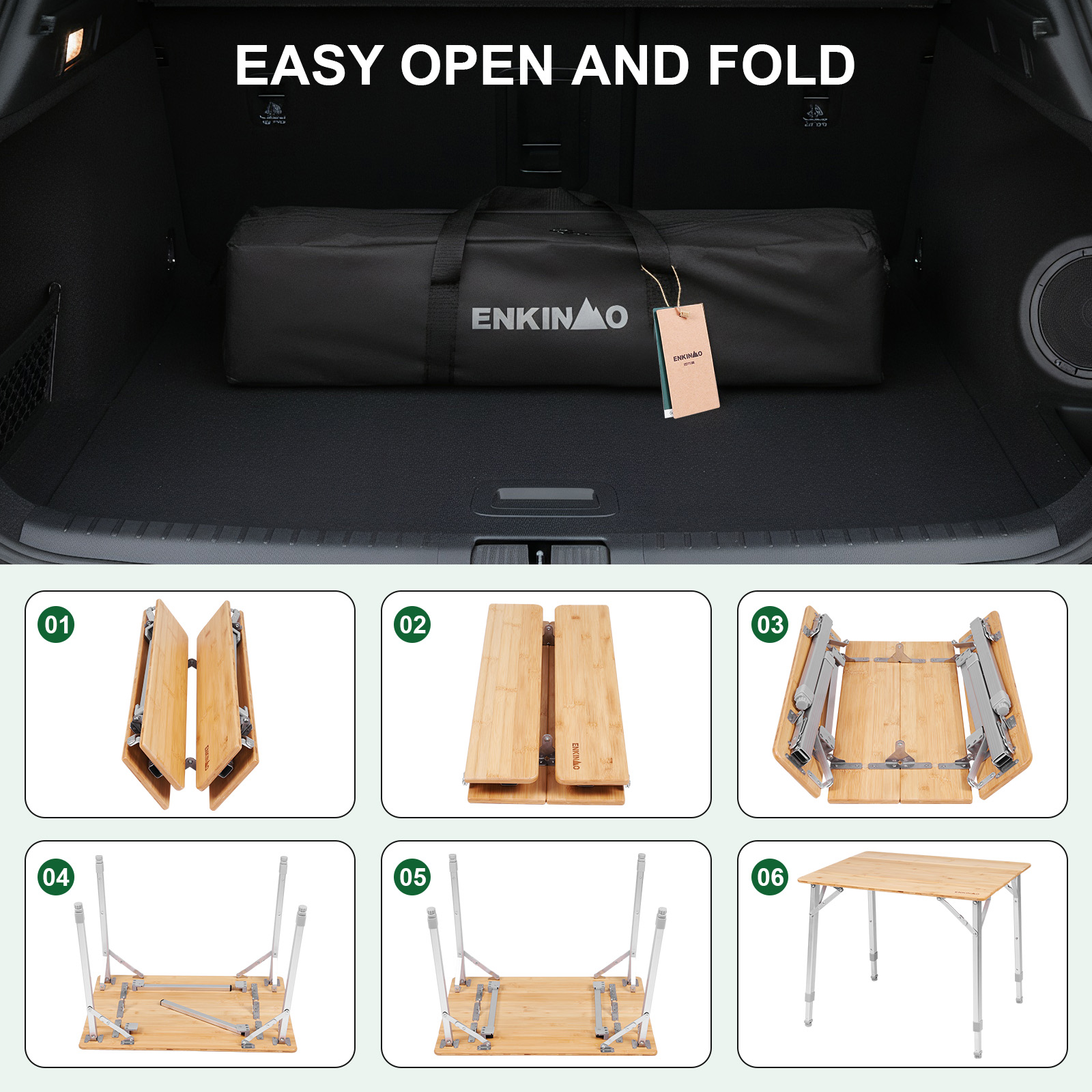 Adjustable Height Folding Bamb - Outdoor Camping Cooking Table recensione e prezzo