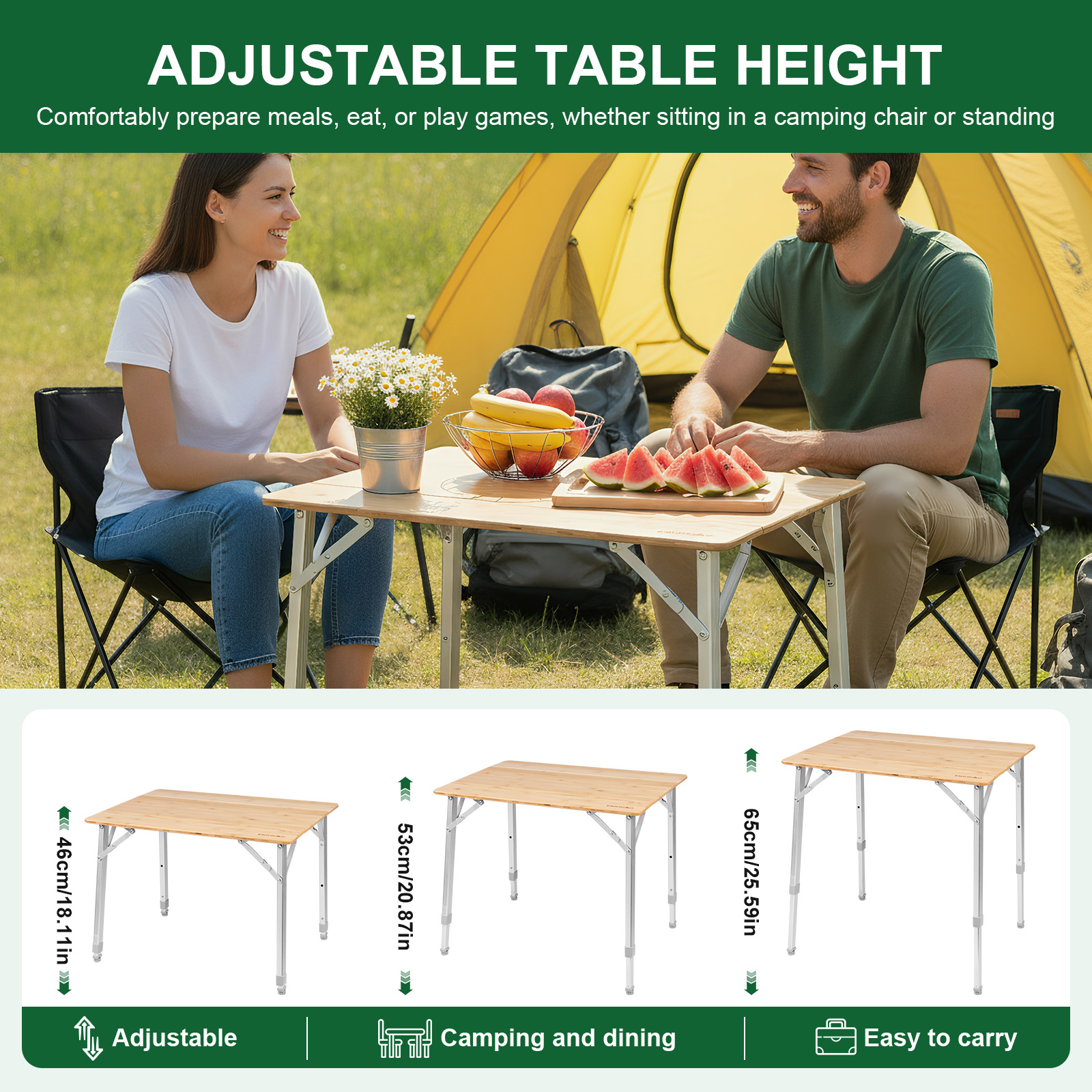 Adjustable Height Folding Bamb - Outdoor Camping Cooking Table recensione e prezzo