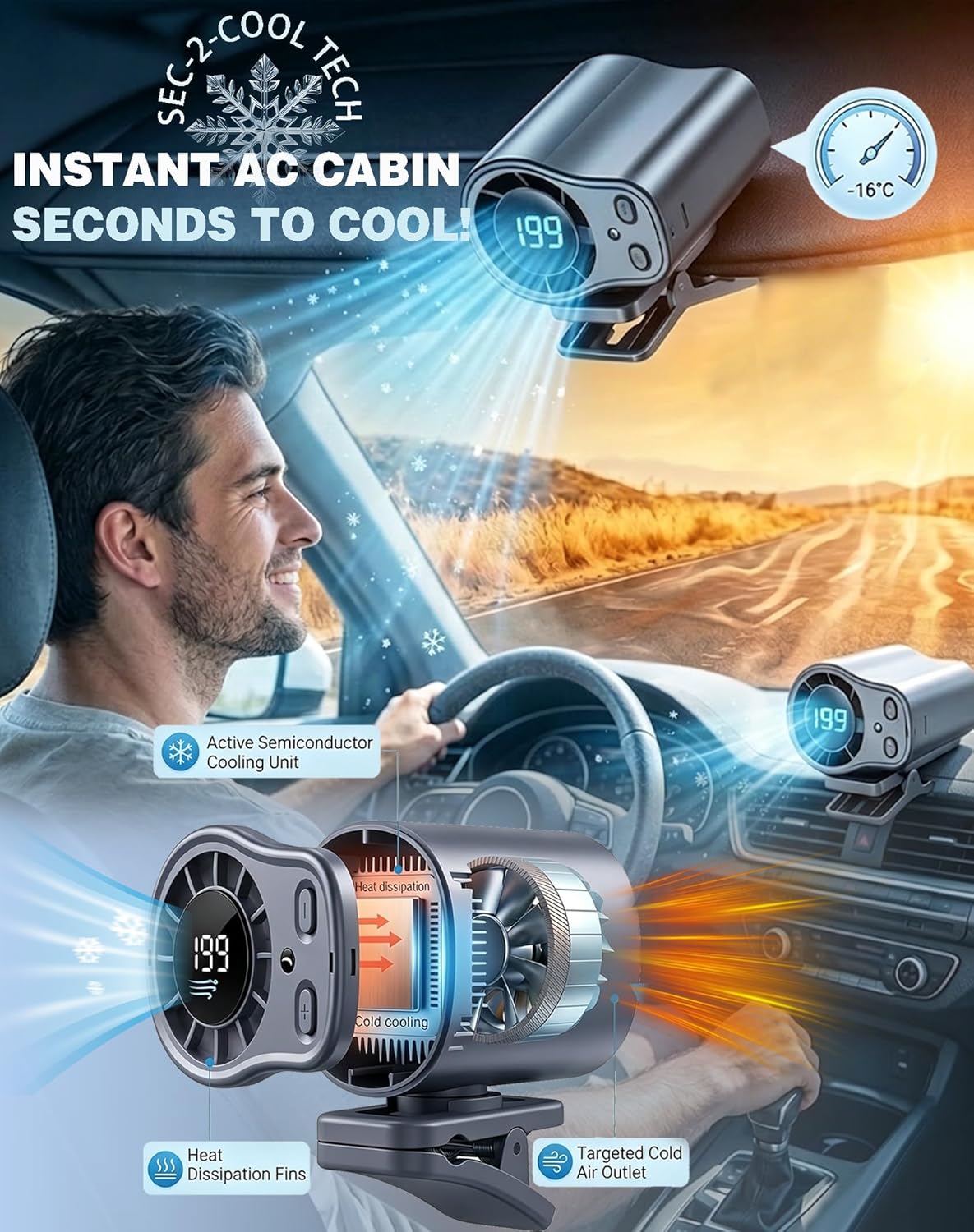 USB Rechargeable Car Clip on A - Outdoor Camping Air Conditioner recensione e prezzo